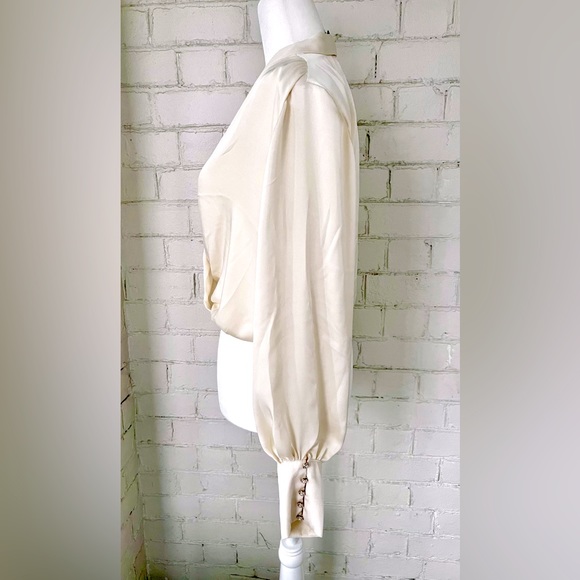 NWT, Express Ivory Embellished Cuff Draped Front Satin Blouse - XS - NWT - Picture 5 of 16